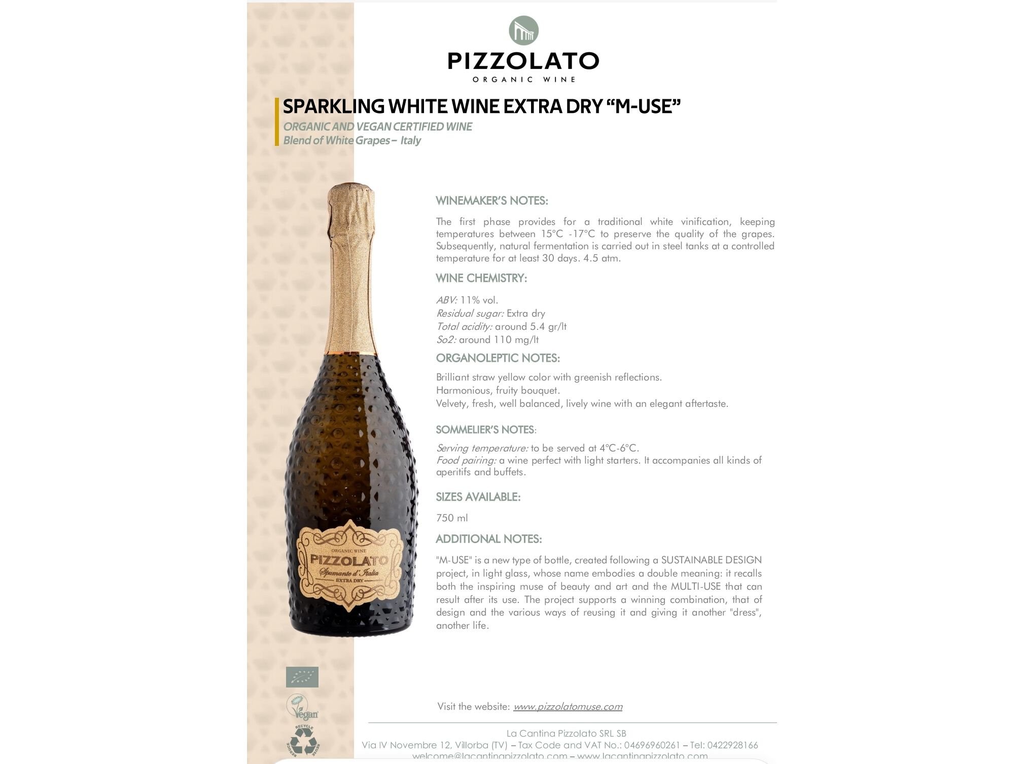 PROSECCO PIZZOLATO EXTRA DRY BIO 0.75 L image number 1