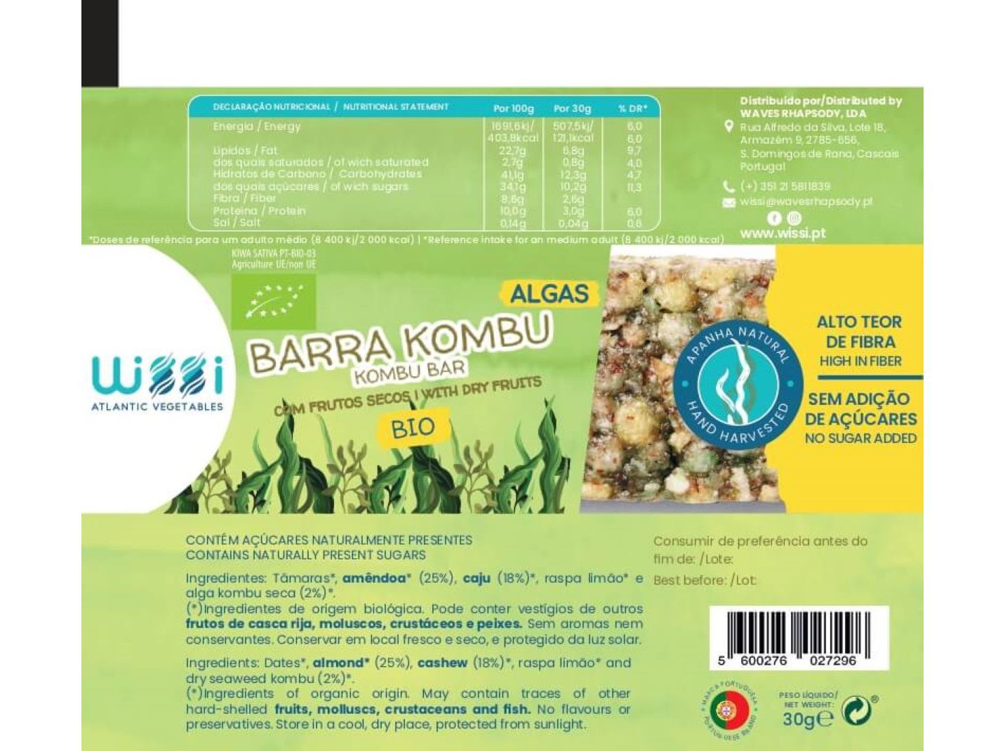BARRA KOMBU WISSI COM FRUTOS SECOS BIO 30G image number 1