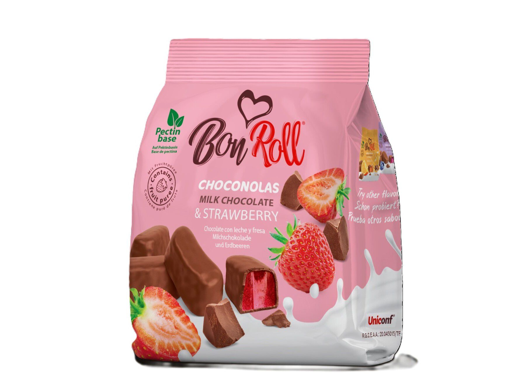GOMAS BON ROLL MORANGO COBERTAS CHOCOLATE DE LEITE 80GR image number 0