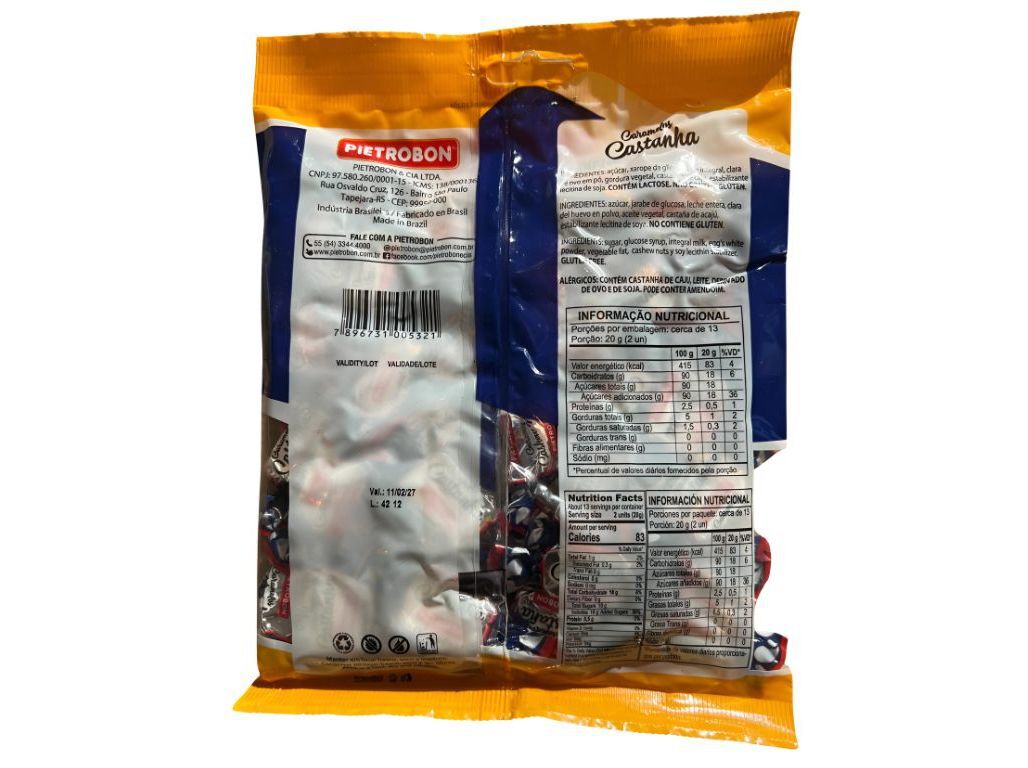 REBU&Ccedil;ADO PIETROBON CARAMELOS CASTANHA 250G image number 1