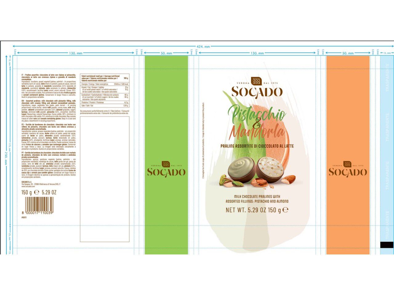 BOMBONS PRALIN&Eacute; SOCADO PISTACHIO E MANDORLA 150G image number 1