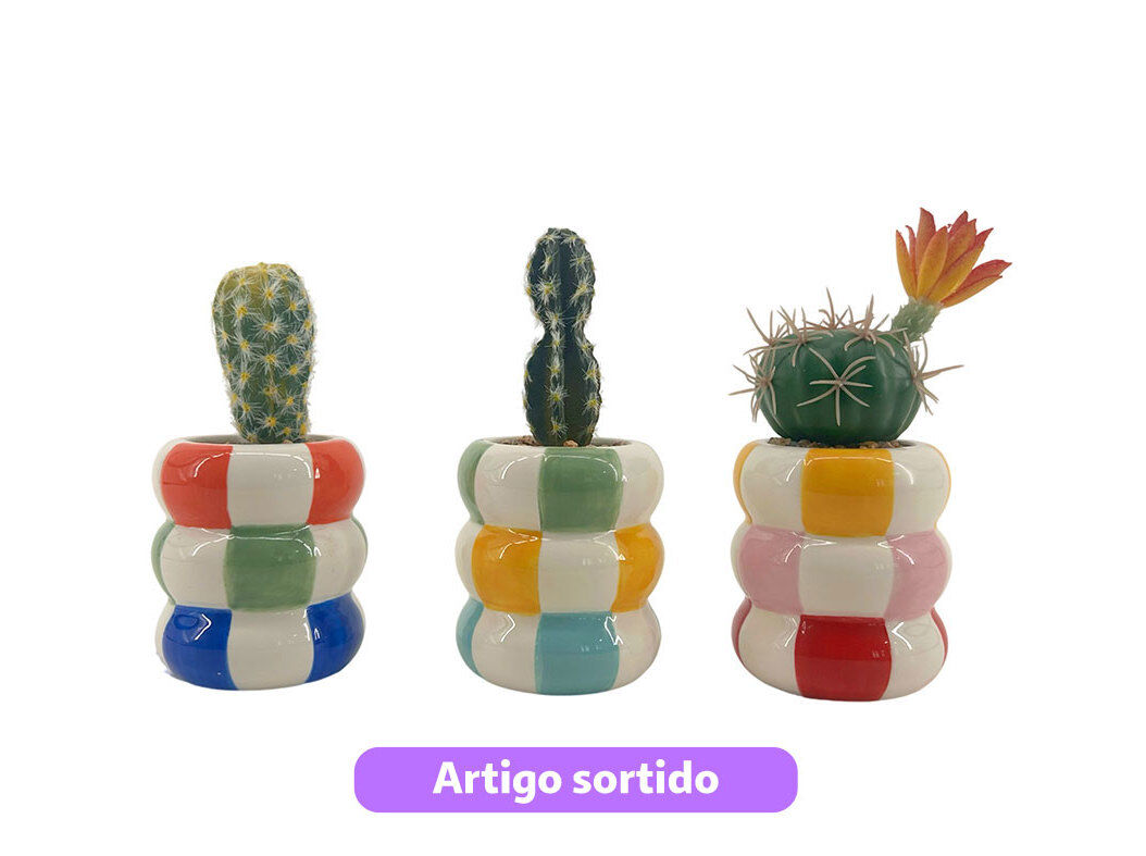 CACTO ARTIFICIAL ACTUEL COM VASO CER&Acirc;MICA ALTURA 15.5CM MODELOS SORTIDOS image number 0