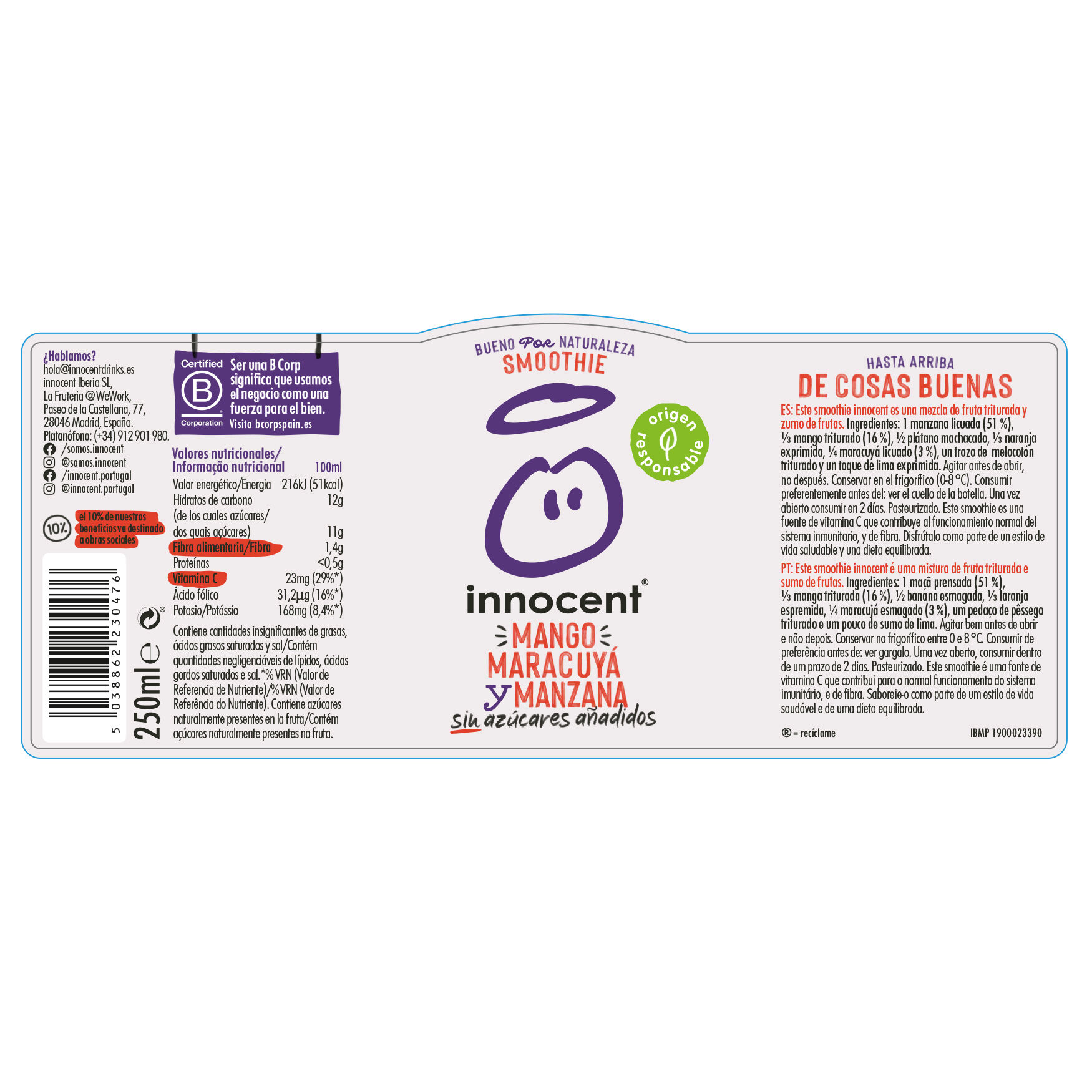 SMOOTHIE INNOCENT MANGA E MARACUJ&Aacute; 250ML image number 1