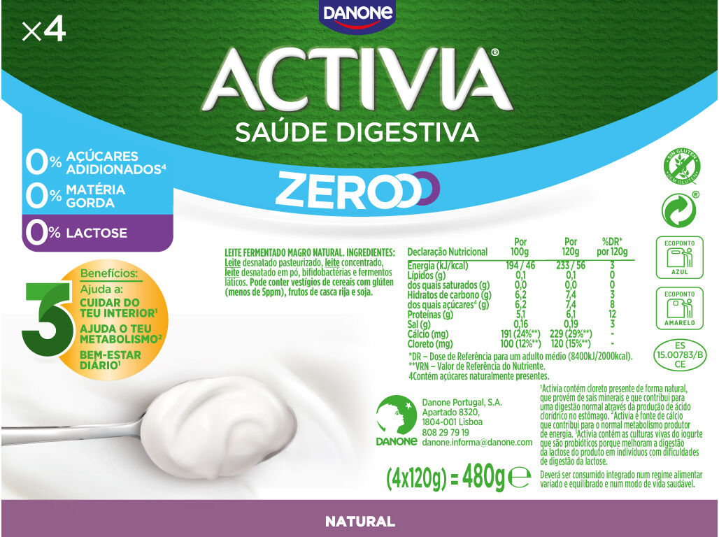 BIFIDUS ACTIVIA NATURAL 000% 4X120G image number 1