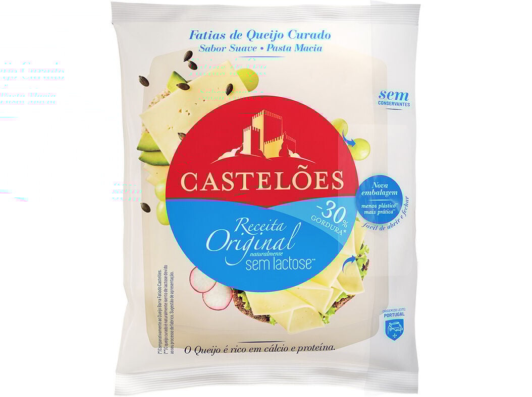 QUEIJO CASTEL&Otilde;ES MEIO GORDO SEM LACTOSE FATIADO 150G