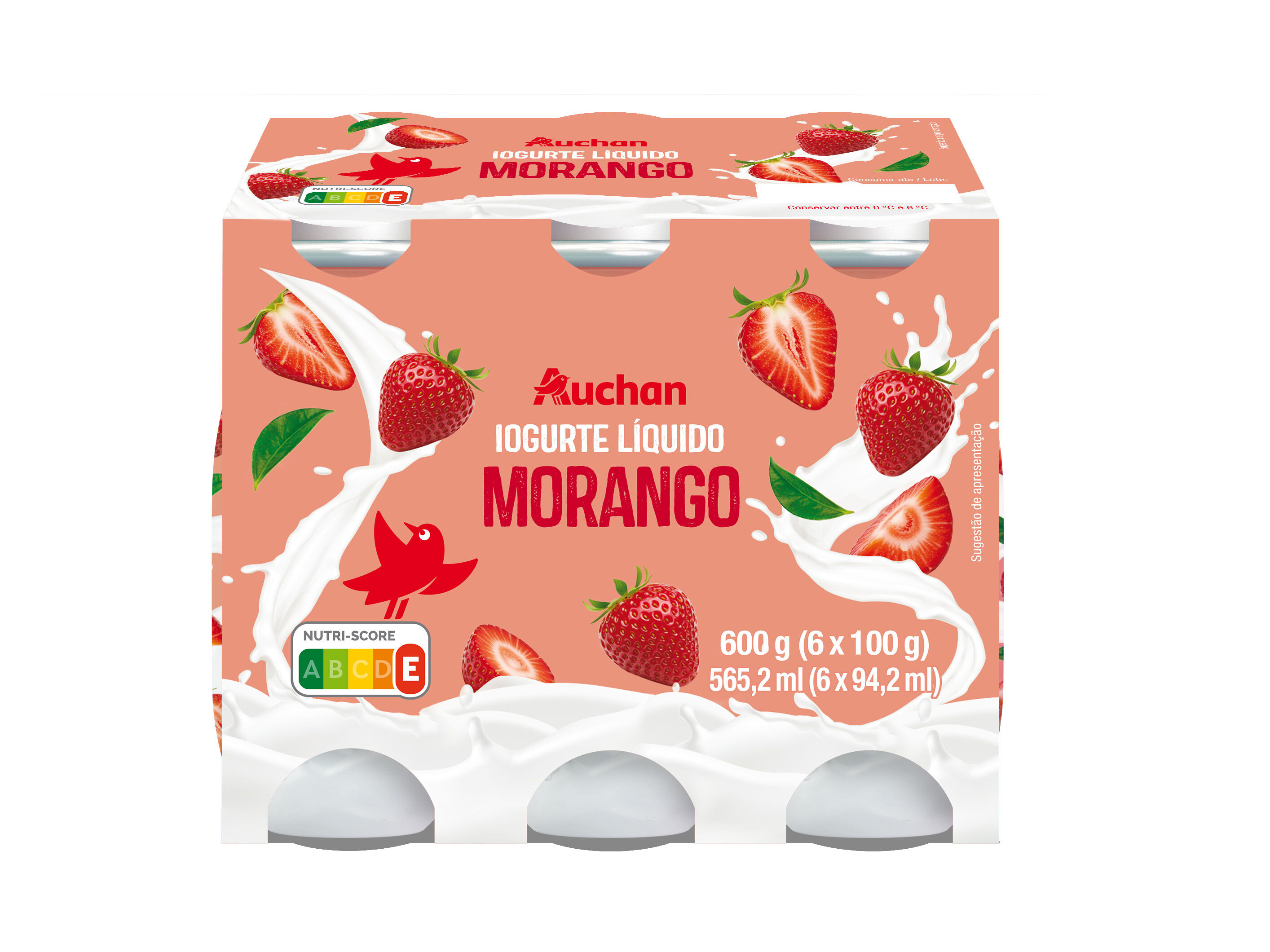 IOGURTE L&Iacute;QUIDO PETIT AUCHAN MORANGO 6X100G image number 0