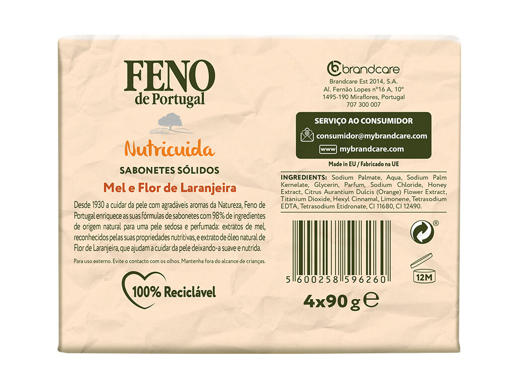 SABONETE S&Oacute;LIDO NUTRICUIDA MEL E FLOR DE LARANJEIRA FENO DE PORTUGAL 4X90 G image number 1