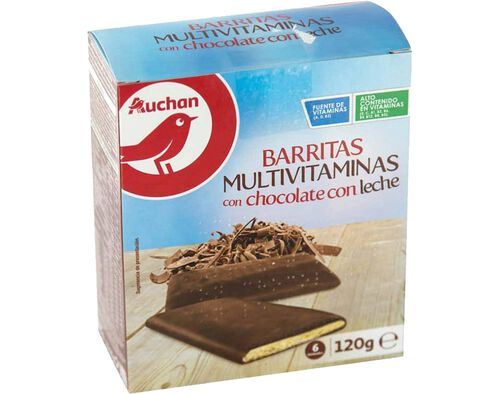 BARRITAS AUCHAN MULTIVITAMINAS CHOCOLATE LEITE 6UN 120G image number 0