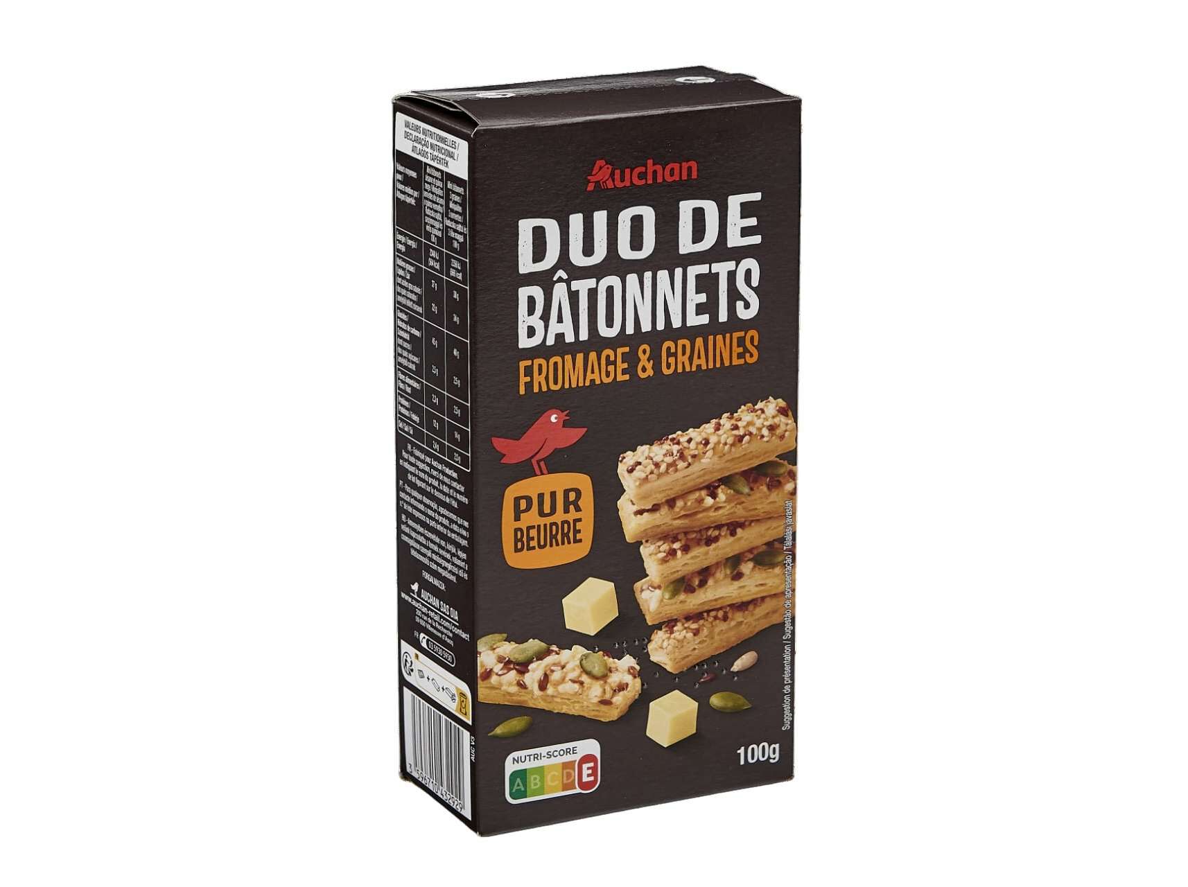 MINI PALITOS MANTEIGA AUCHAN COM QUEIJO E SEMENTES 100G image number 0