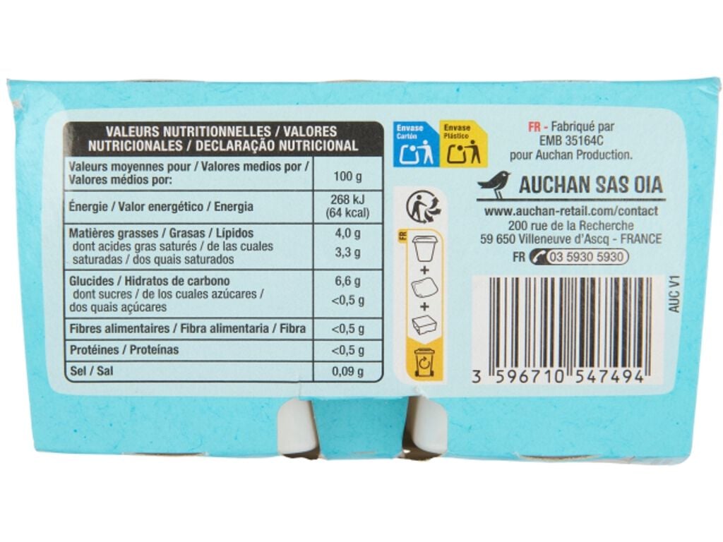 COCOGURTE NATURAL AUCHAN 4X100G image number 2
