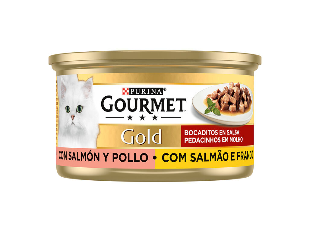 COMIDA H&Uacute;MIDA PARA GATO GOURMET GOLD COM SALM&Atilde;O E FRANGO 85G image number 0