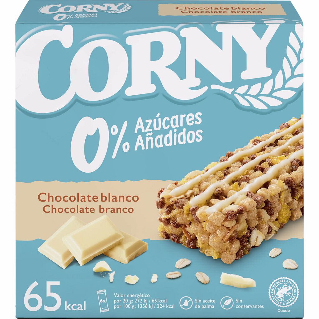 BARRAS CEREAIS CORNY 0% CHOCOLATE BRANCO 6X20G image number 0