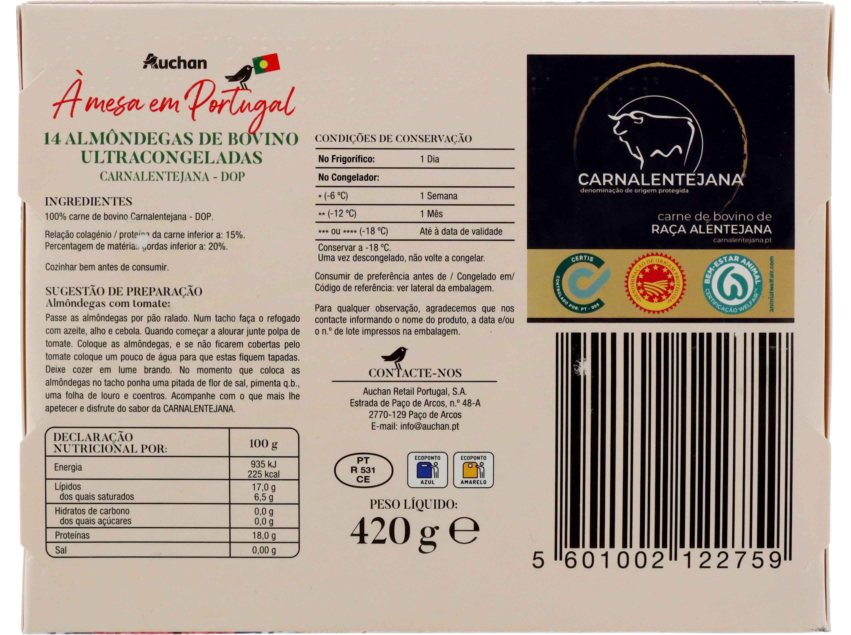 ALM&Ocirc;NDEGAS DOP AUCHAN 100%BOVINO ALENTEJANO 14UN 420G image number 1
