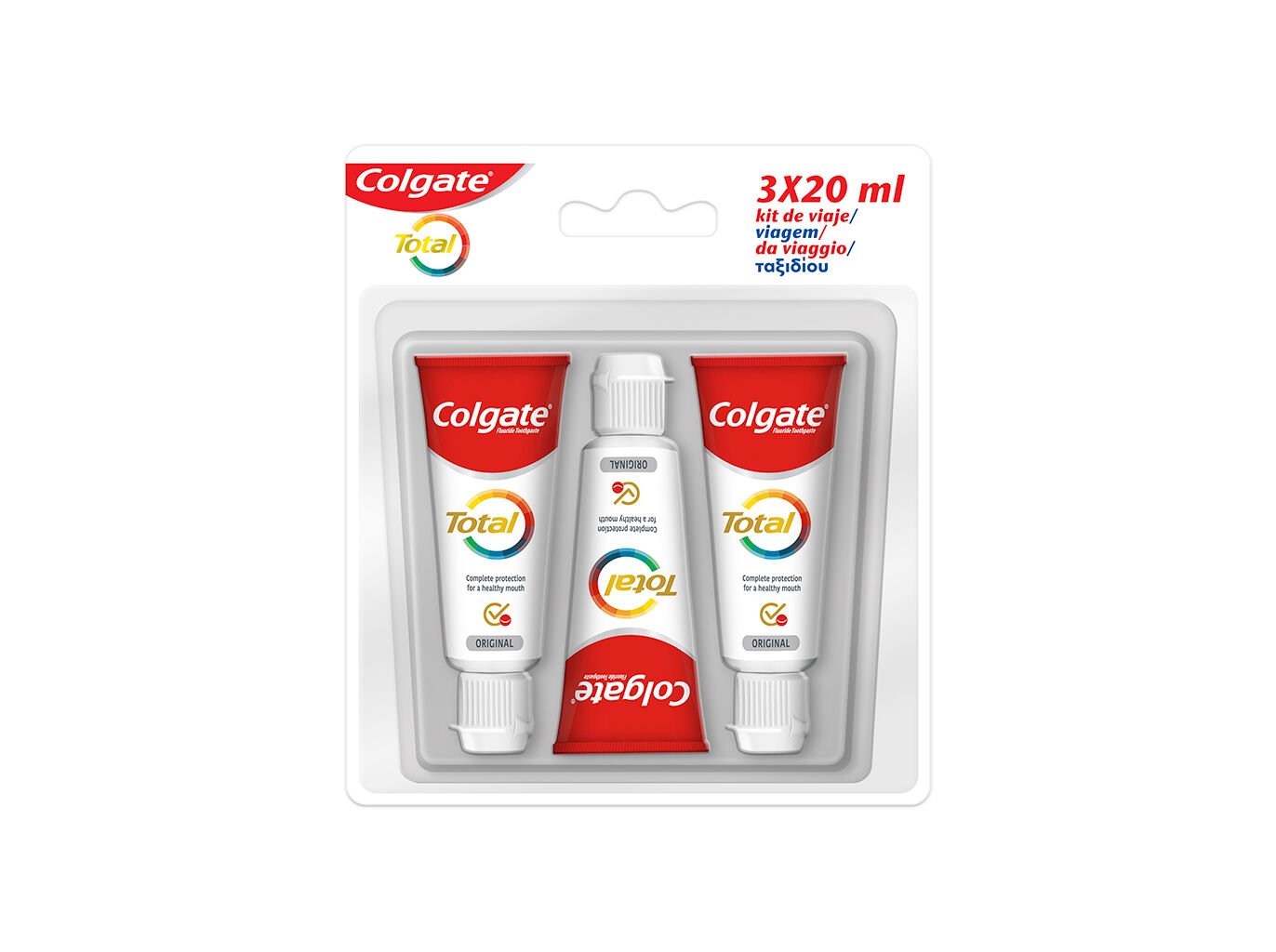 KIT VIAGEM PASTA DE DENTES PROTE&Ccedil;&Atilde;O TOTAL COLGATE 3X20ML