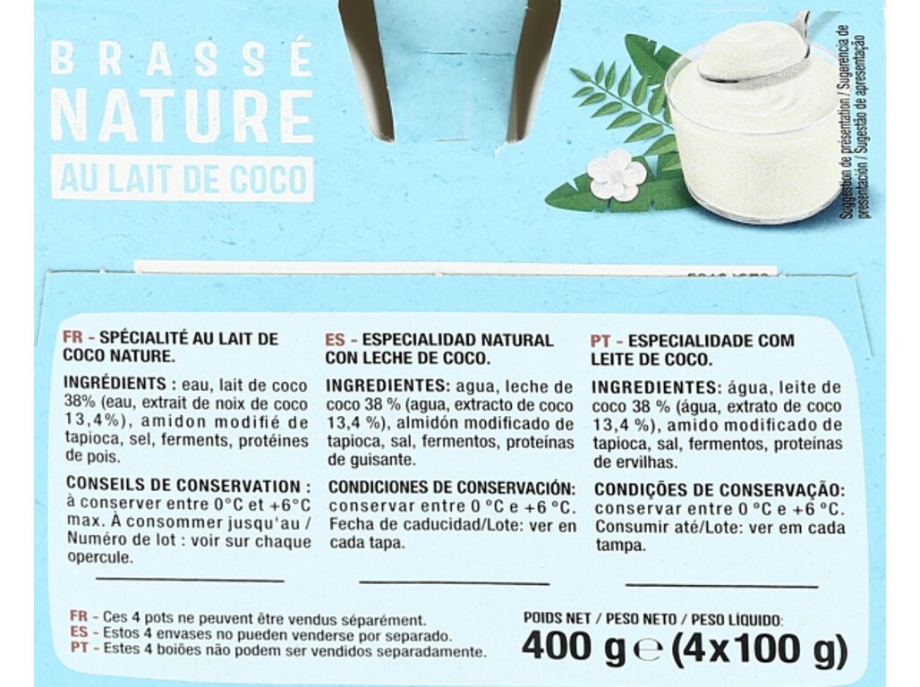 COCOGURTE NATURAL AUCHAN 4X100G image number 1