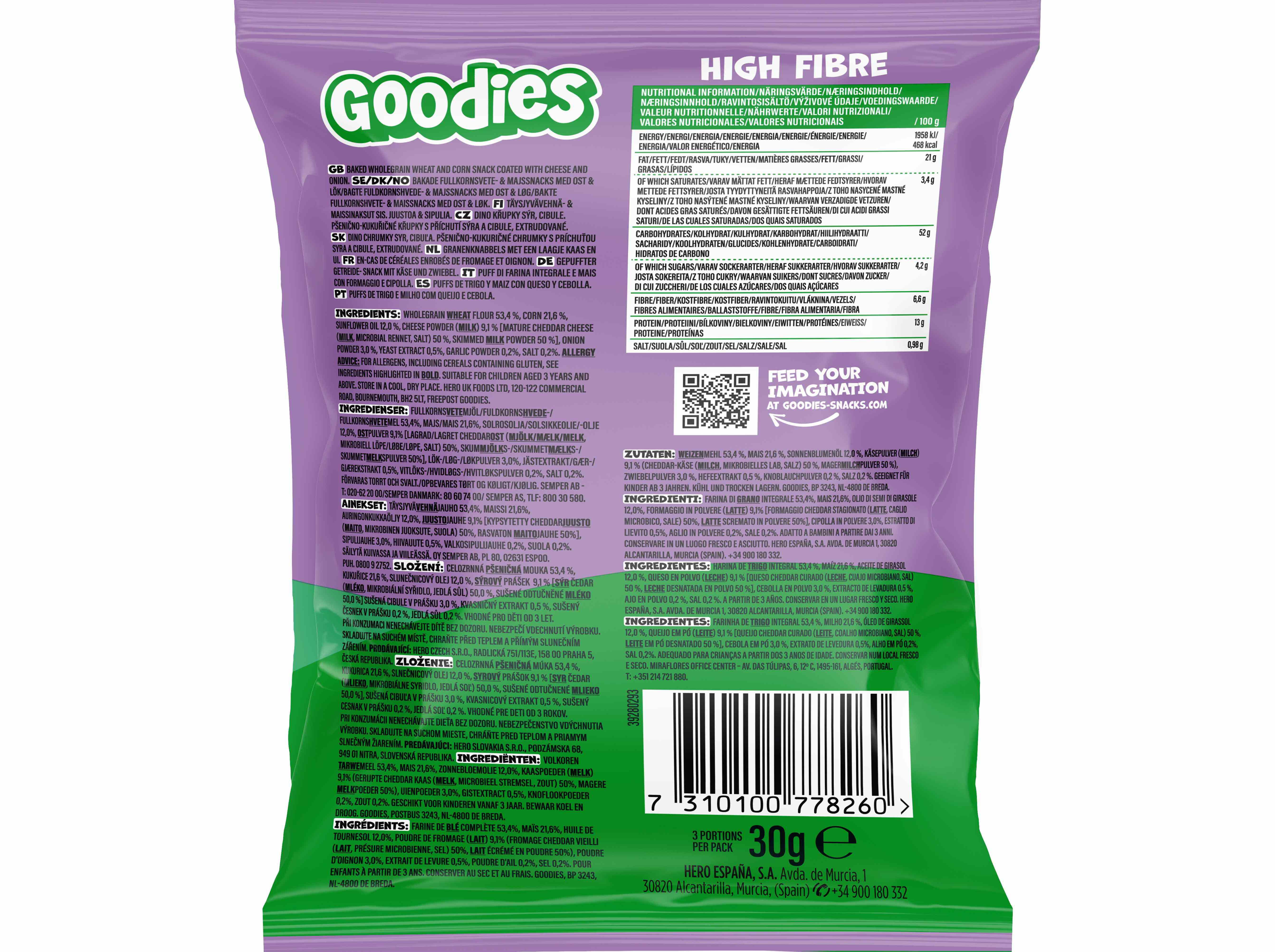 SNACK GOODIES DINO PUFFS QUEIJO E CEBOLA 30G image number 1