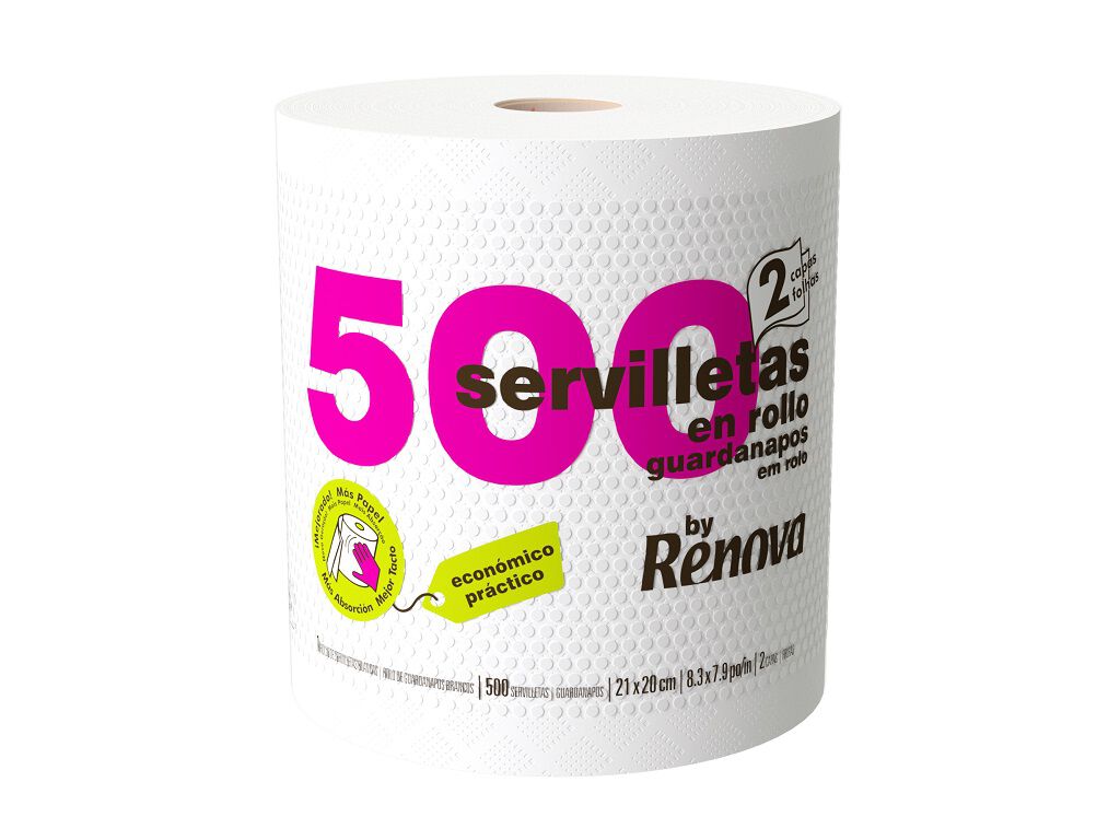 GUARDANAPOS FOLHA DUPLA EM ROLO RENOVA PACK 500 UNIDADES image number 0