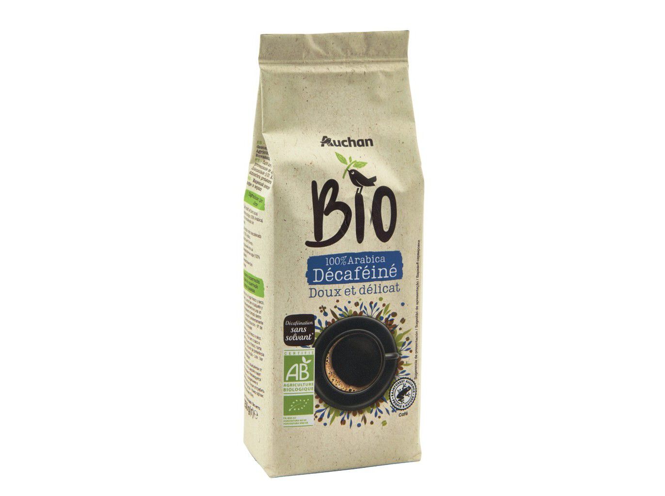 CAF&Eacute; MO&Iacute;DO AUCHAN BIO AR&Aacute;BICA 100% DESCAFEINADO INTENSO 250G