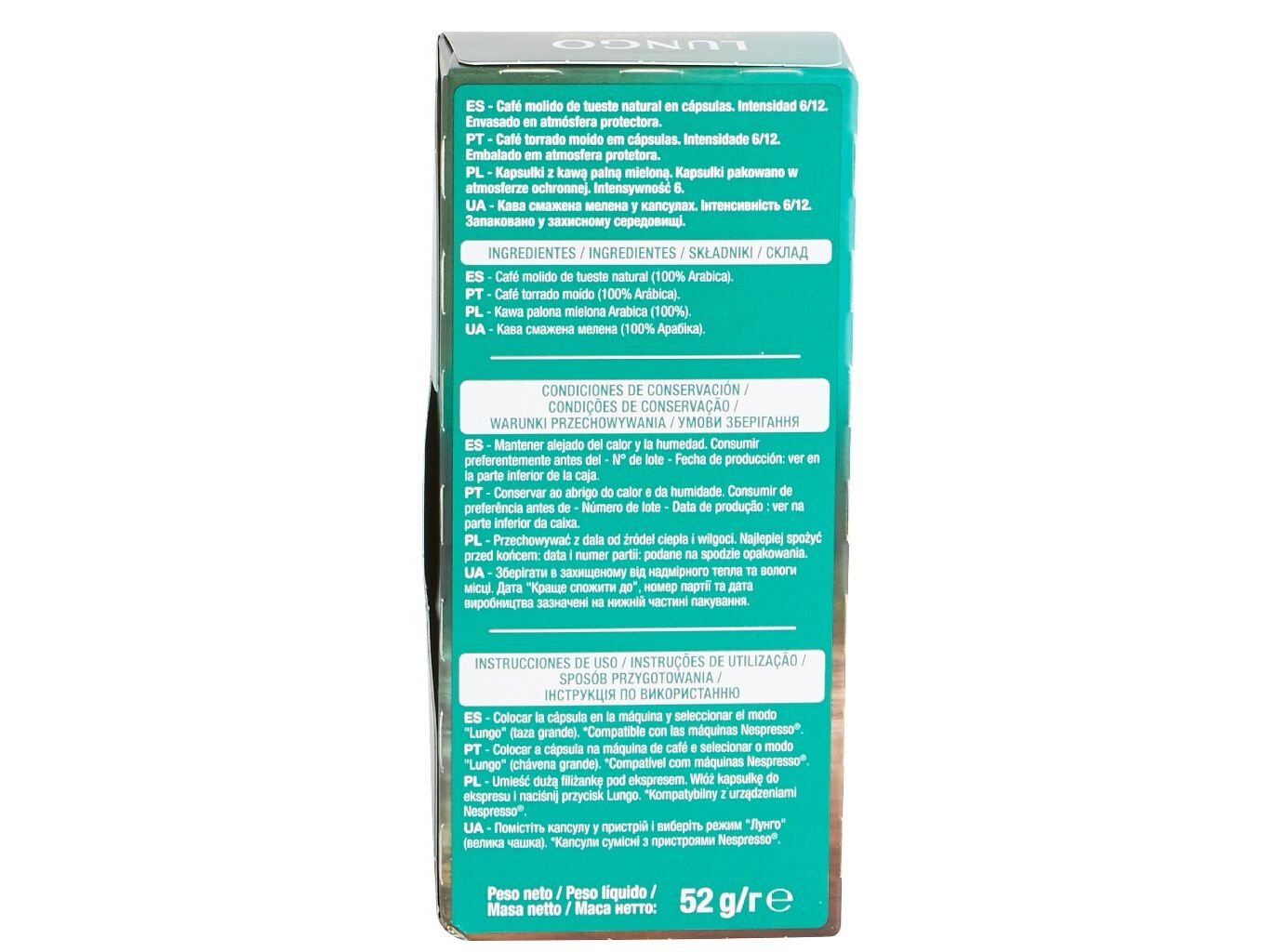 C&Aacute;PSULAS AUCHAN CAF&Eacute; NESPRESSO ALUMINIO LUNGO 10UN image number 1