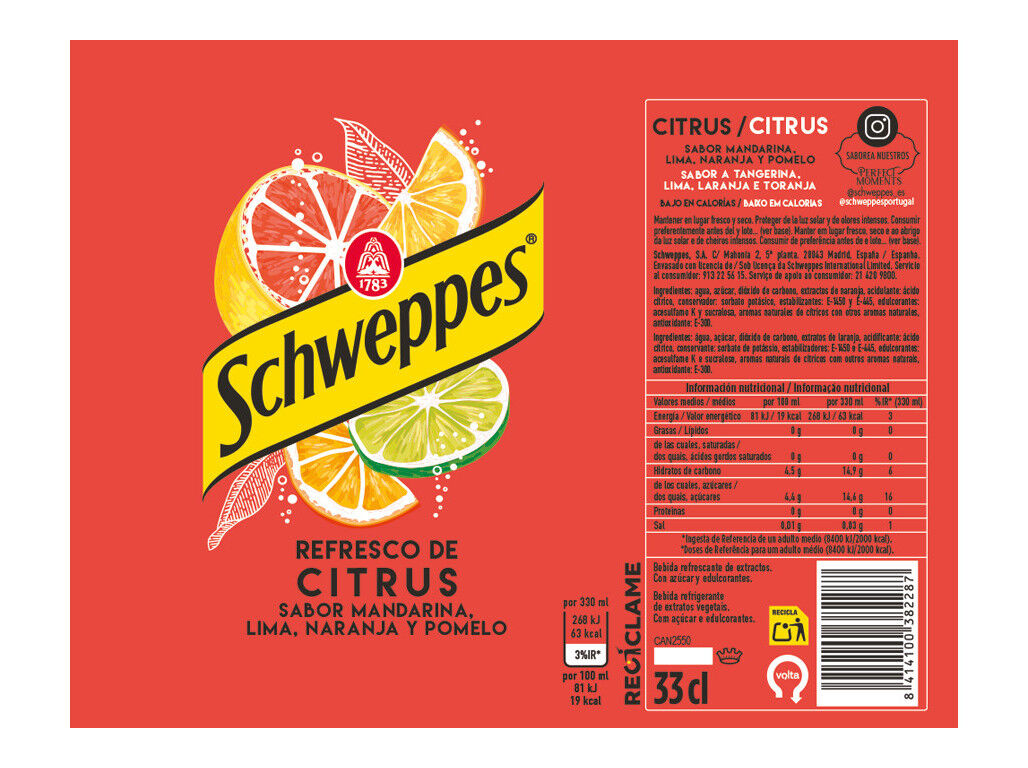 REFRIGERANTE C/ G&Aacute;S SCHWEPPES CITRUS LATA 0.33L (SDR) image number 1