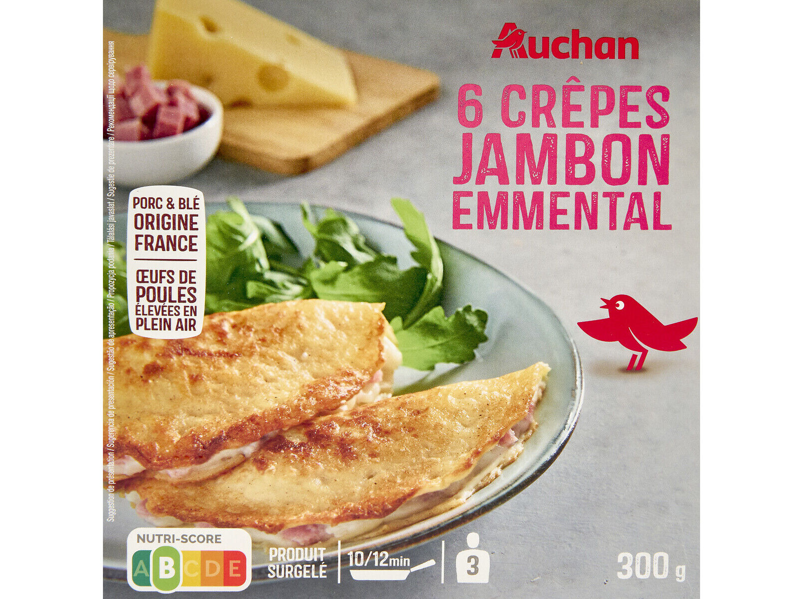 CREPES AUCHAN FIAMBRE COM QUEIJO EMMENTAL 6UN 300G image number 0