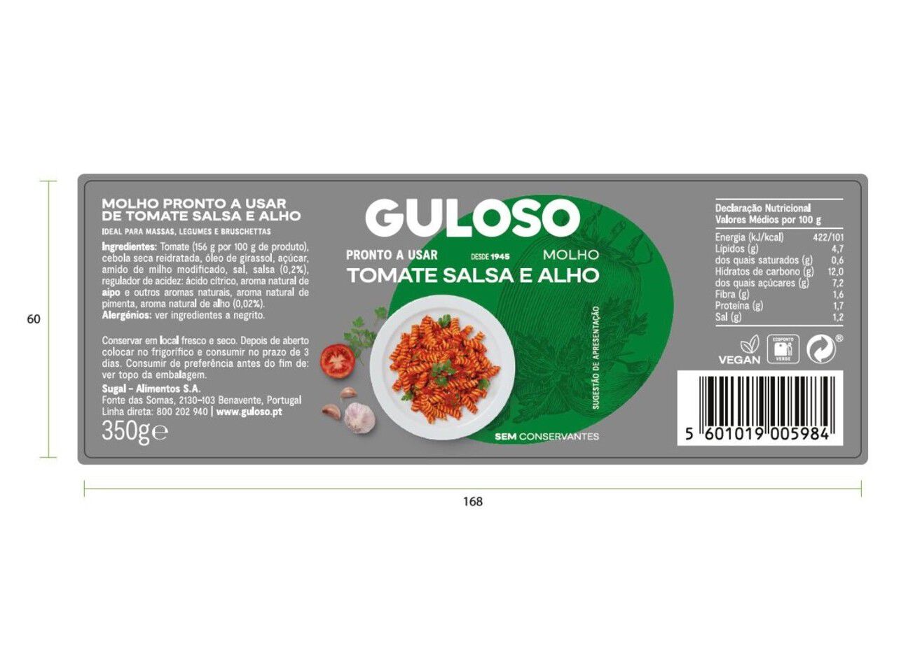 MOLHOS DE TOMATE GULOSO TOMATE SALSA E ALHO GULOSO 350G image number 2