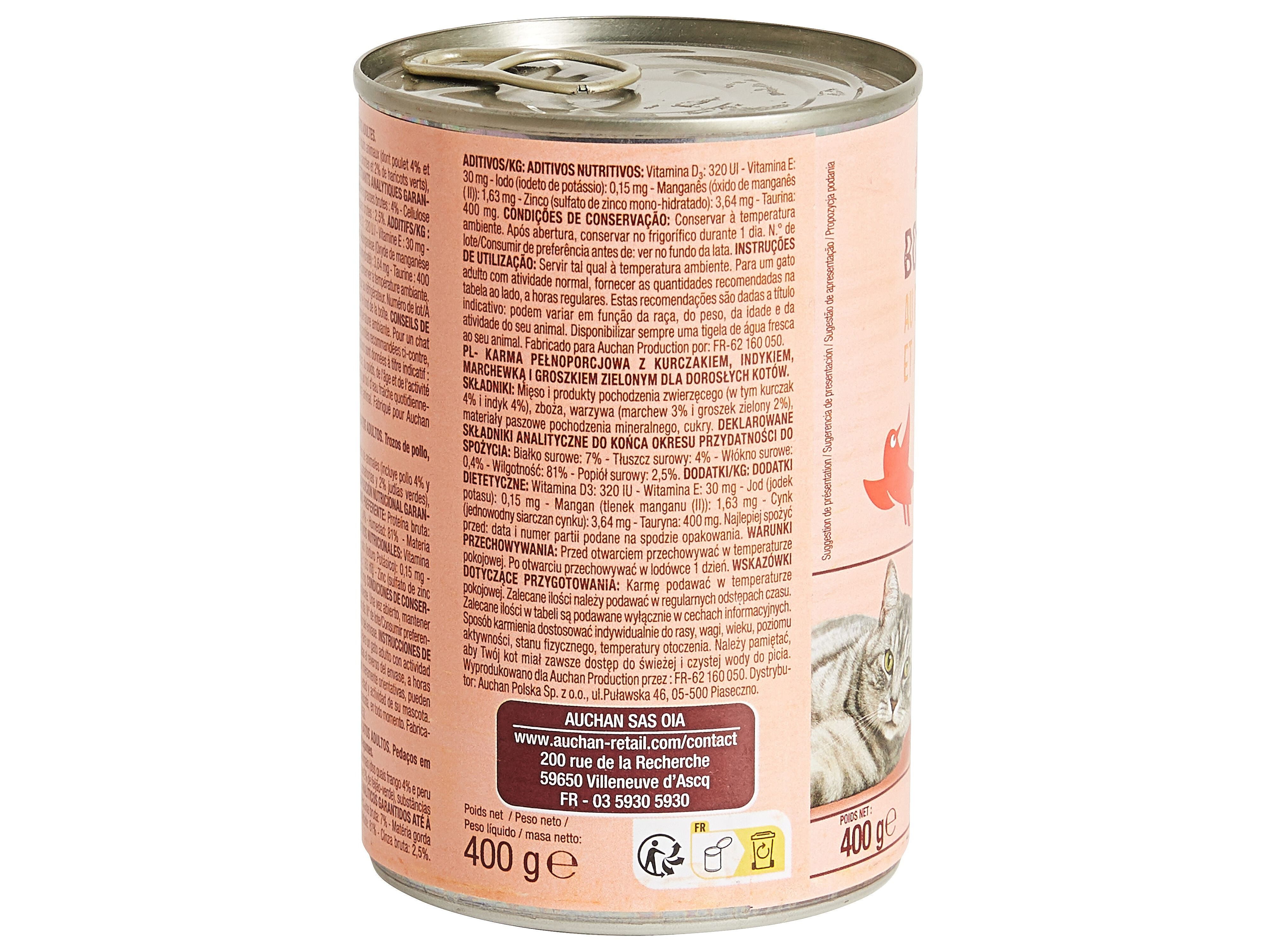 COMIDA H&Uacute;MIDA PARA GATO AUCHAN PEDA&Ccedil;OS EM MOLHO COM FRANGO COM PERU E COM LEGUMES 400G image number 1