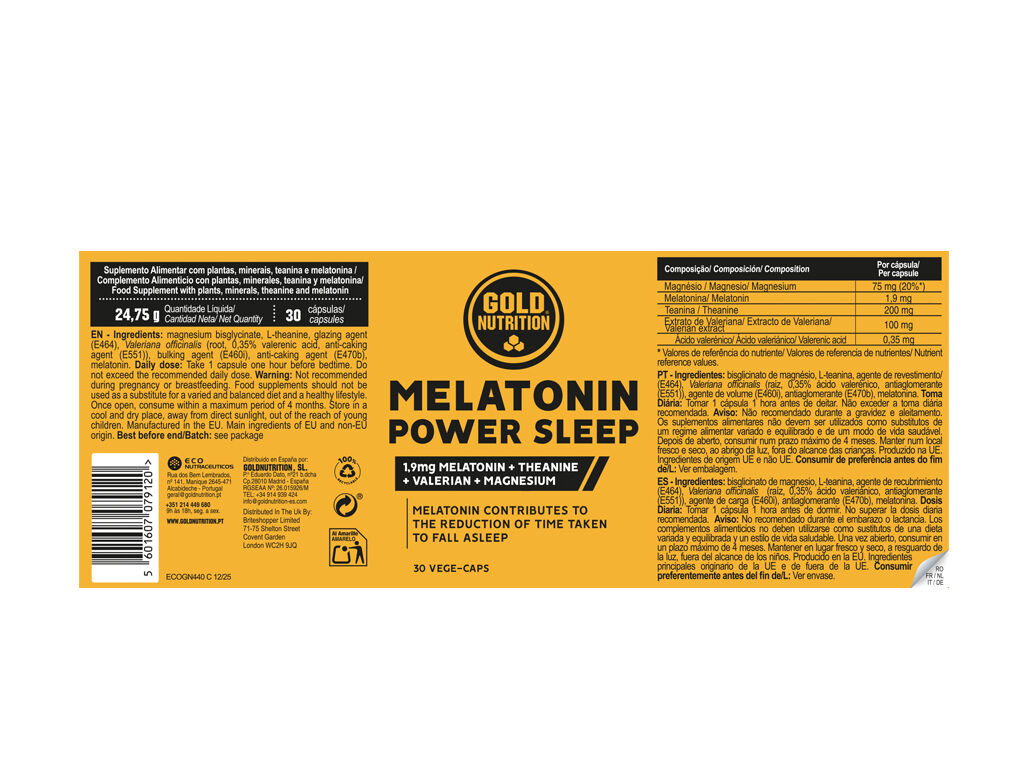 SUPLEMENTO GOLDNUTRITION MELATONINA POWER SLEEP 30 CAPS image number 1