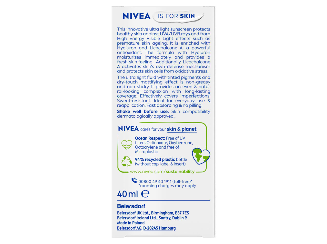FLUIDO UV NIVEA SUN ULTRA LEVE TOM MEDIO FP50+ 40ML image number 1