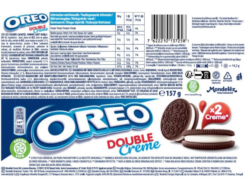 BOLACHAS RECHEADAS OREO DUPLO CREME 157 G image number 1