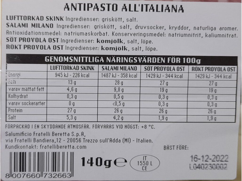 TABUA DE CHARCUTARIA BERETTA ITALIANA 140G image number 1