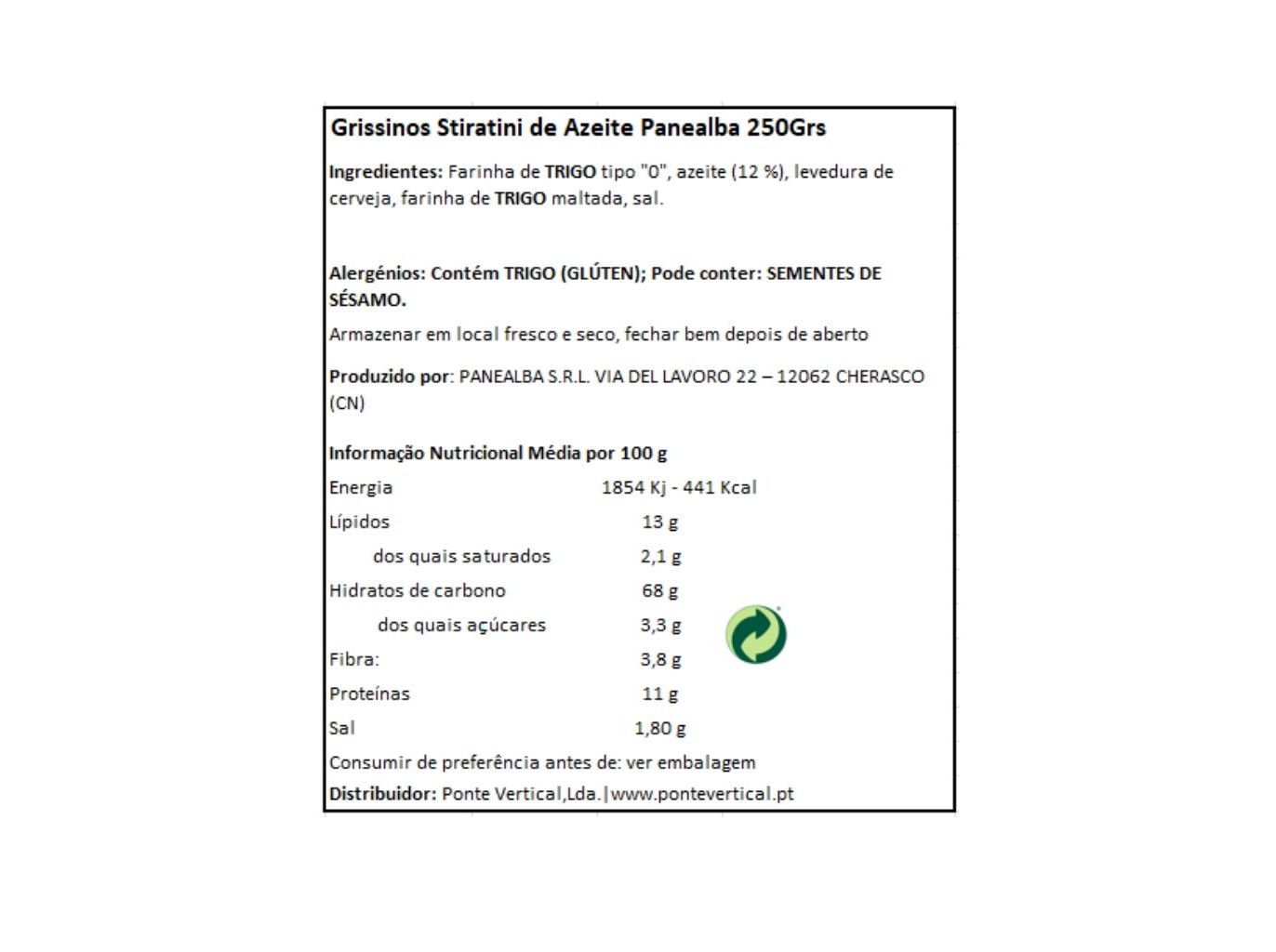 GRISSINOS PANEALBA AZEITE 250G image number 1