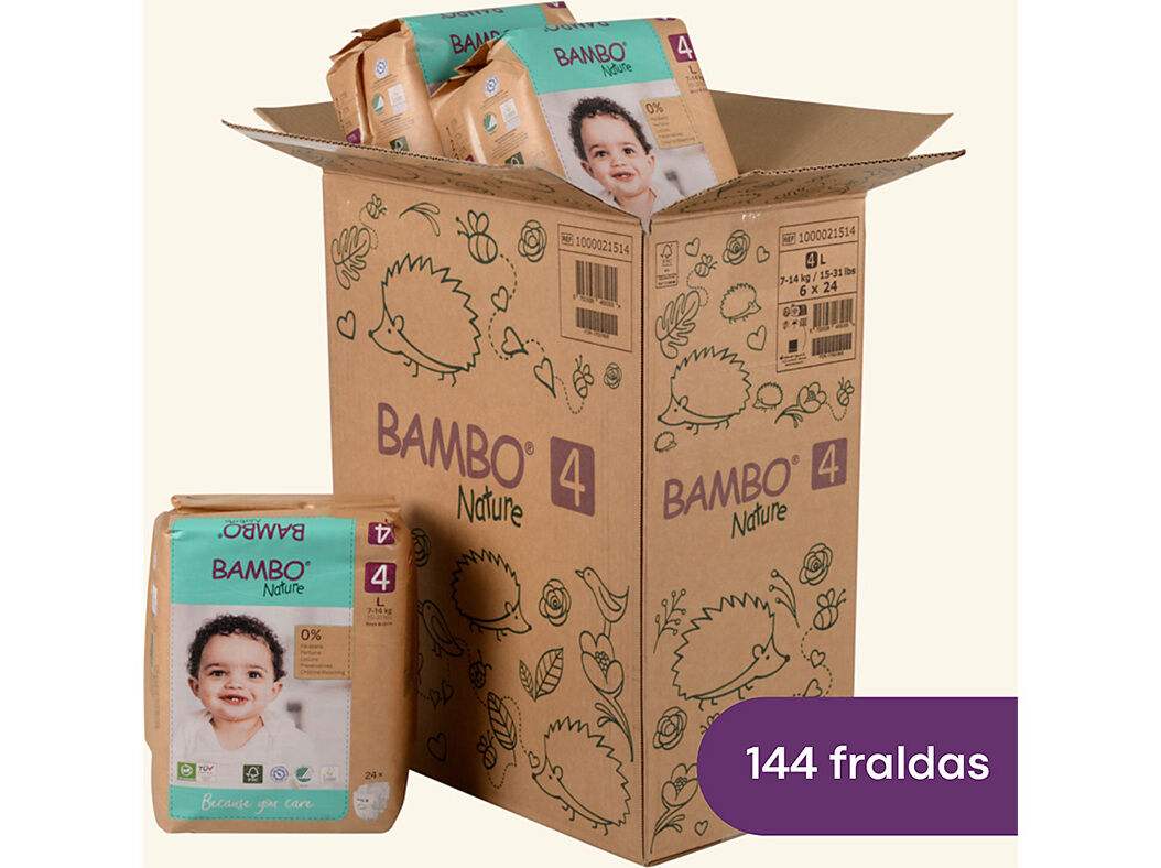 FRALDAS BAMBO NATURE PAPER BAG T4 7-14 KG 144UN