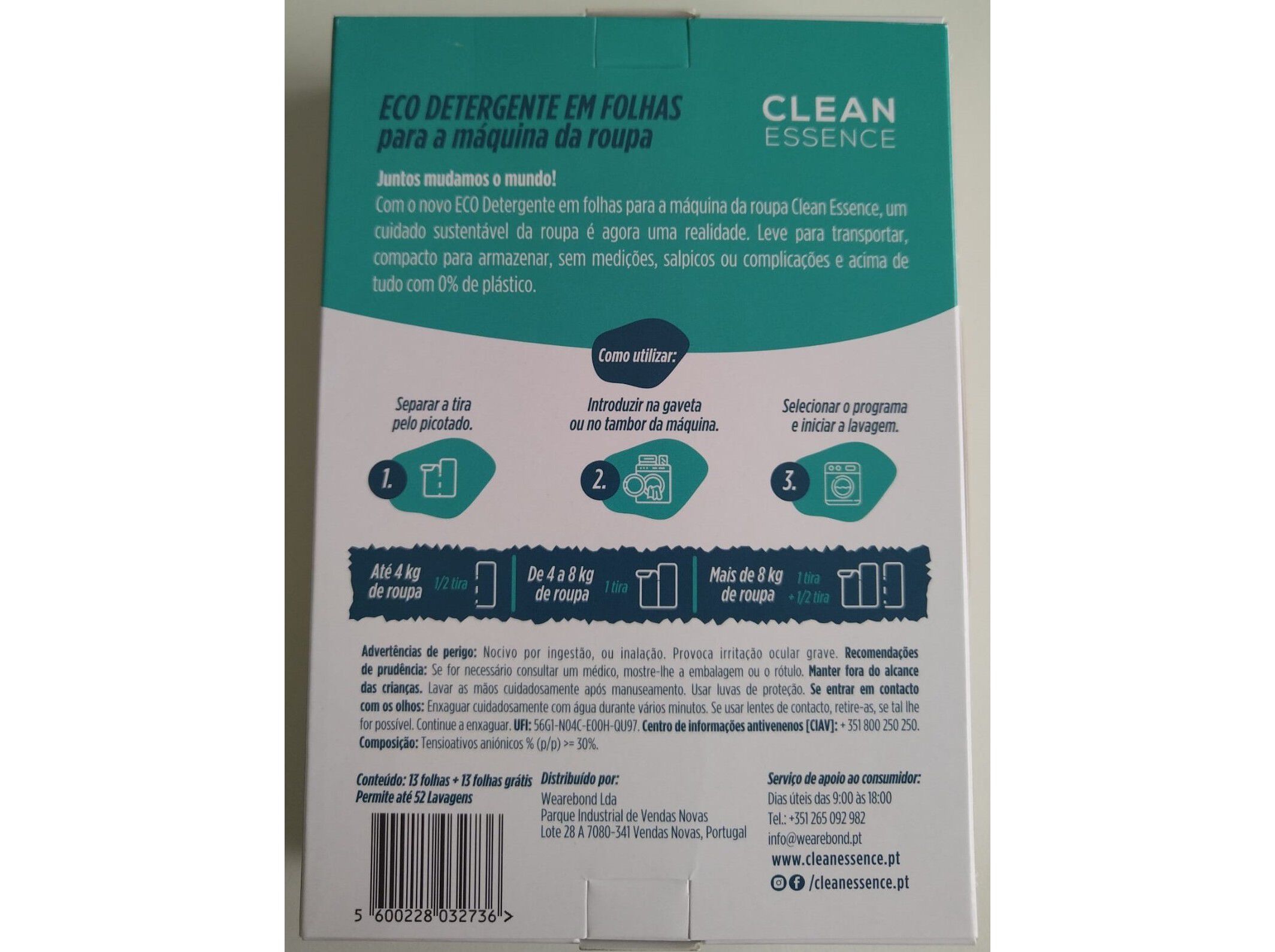 DETERGENTE ROUPA M&Aacute;QUINA CLEAN ESSENCE EM FOLHAS P&Ecirc;SSEGO 52D image number 1