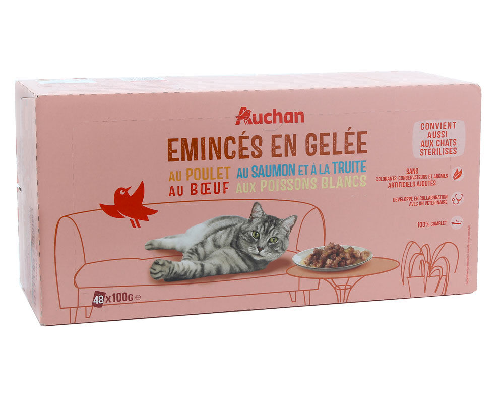 COMIDA H&Uacute;MIDA PARA GATO AUCHAN SAQUETAS PEDA&Ccedil;OS EM GELEIA MIX 48X100G image number 0