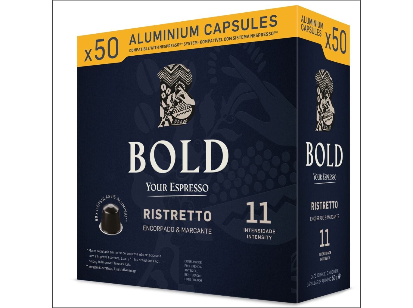 C&Aacute;PSULAS CAF&Eacute; BOLD ALUMINIO COMPAT&Iacute;VEL COM NESPRESSO RISTRETTO 50 UN image number 0