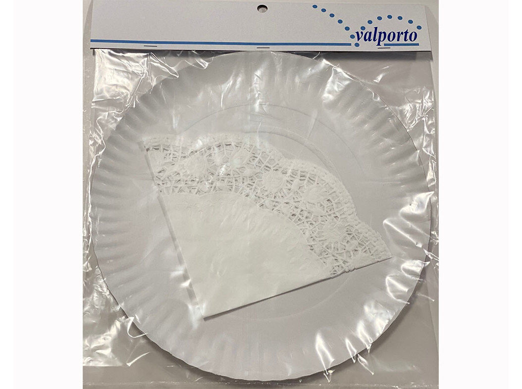 PRATO REDONDO COM NAPERON VALPORTO PAPEL BRANCO 32CM