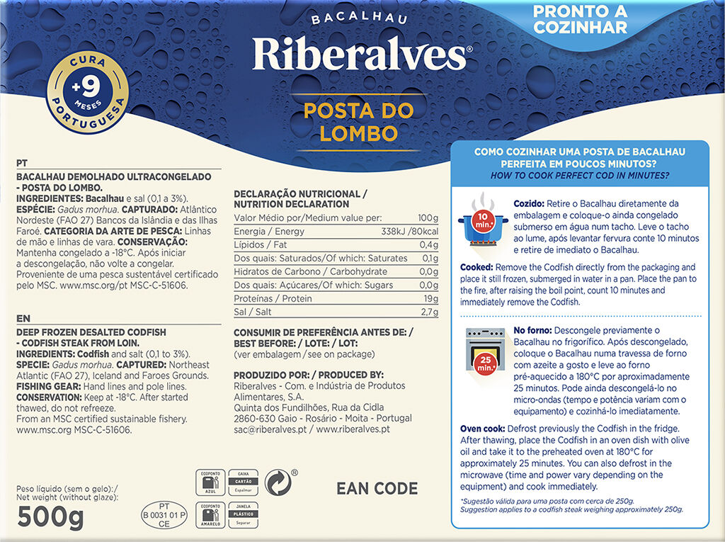BACALHAU RIBERALVES POSTA DO LOMBO 9M CURA MSC 500G image number 1