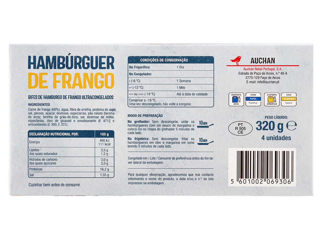 HAMB&Uacute;RGUER DE FRANGO AUCHAN FRANGO 4UN 320G image number 1