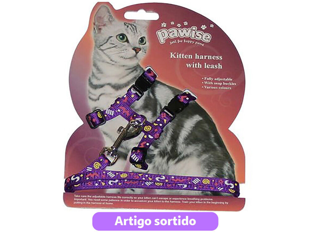 PEITORAL COM TRELA PARA GATO PAWISE CORES SORTIDAS