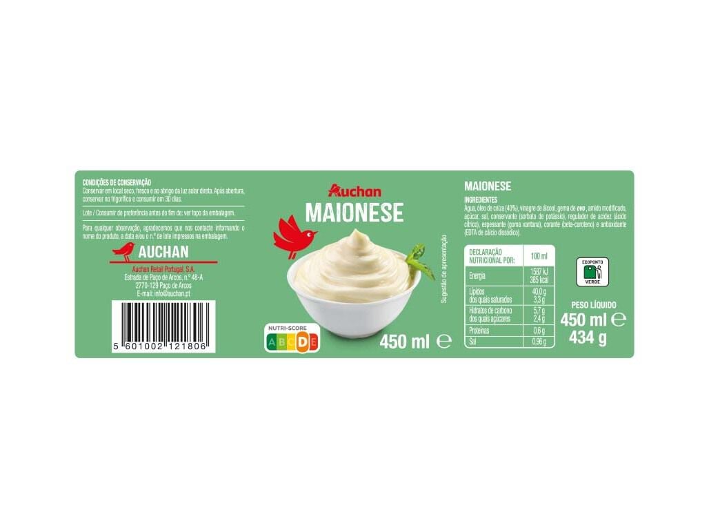 MAIONESE AUCHAN VIDRO 450ML image number 2