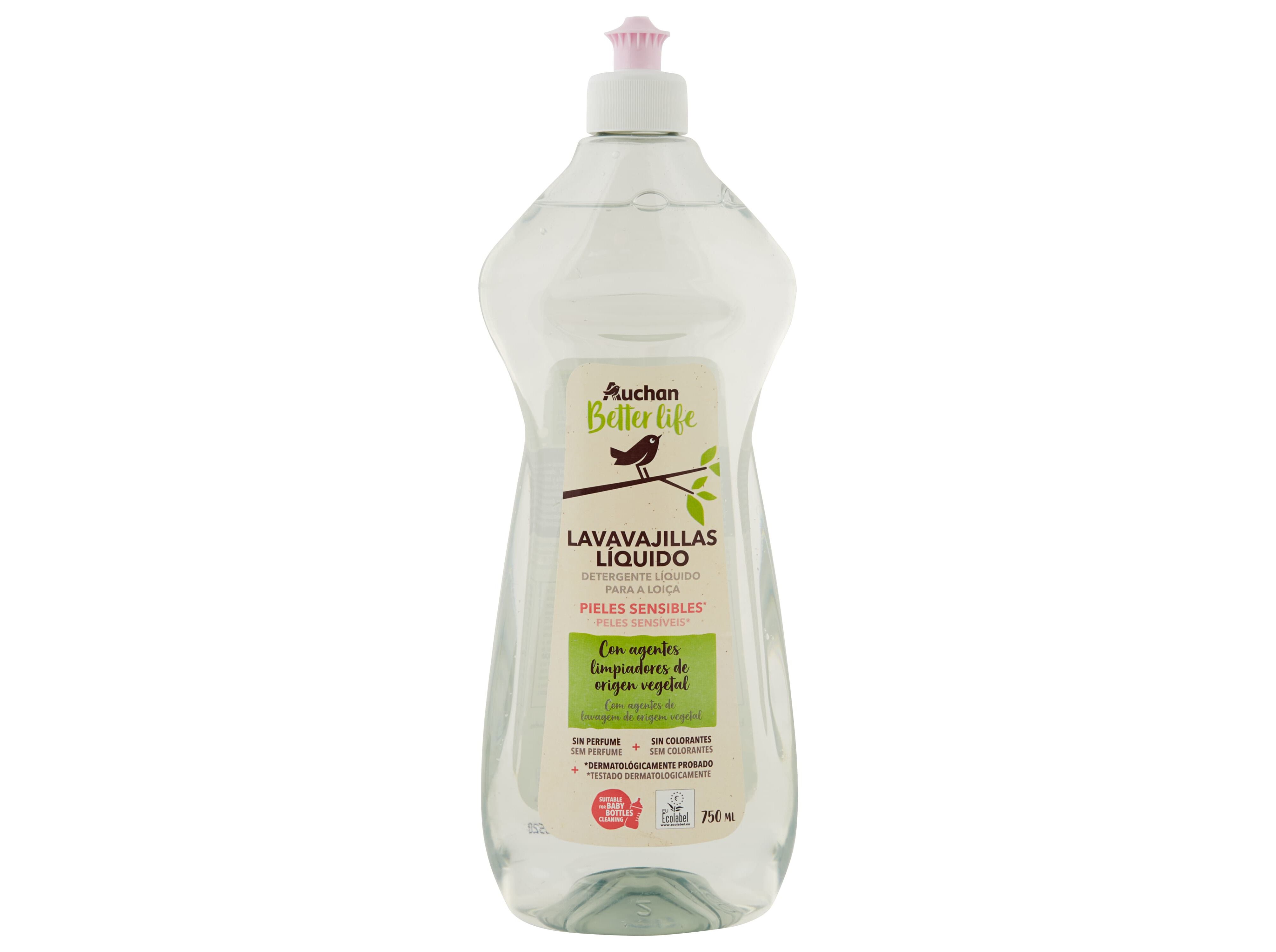 DETERGENTE LOI&Ccedil;A MANUAL AUCHAN BETTER LIFE PELES SENS&Iacute;VEIS BIBER&Otilde;ES E TETINAS 750ML image number 0