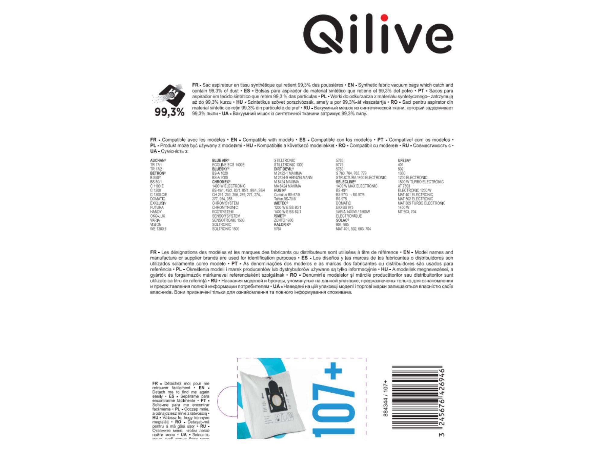 SACOS DE ASPIRADOR QILIVE 107+ PACK 4 image number 1
