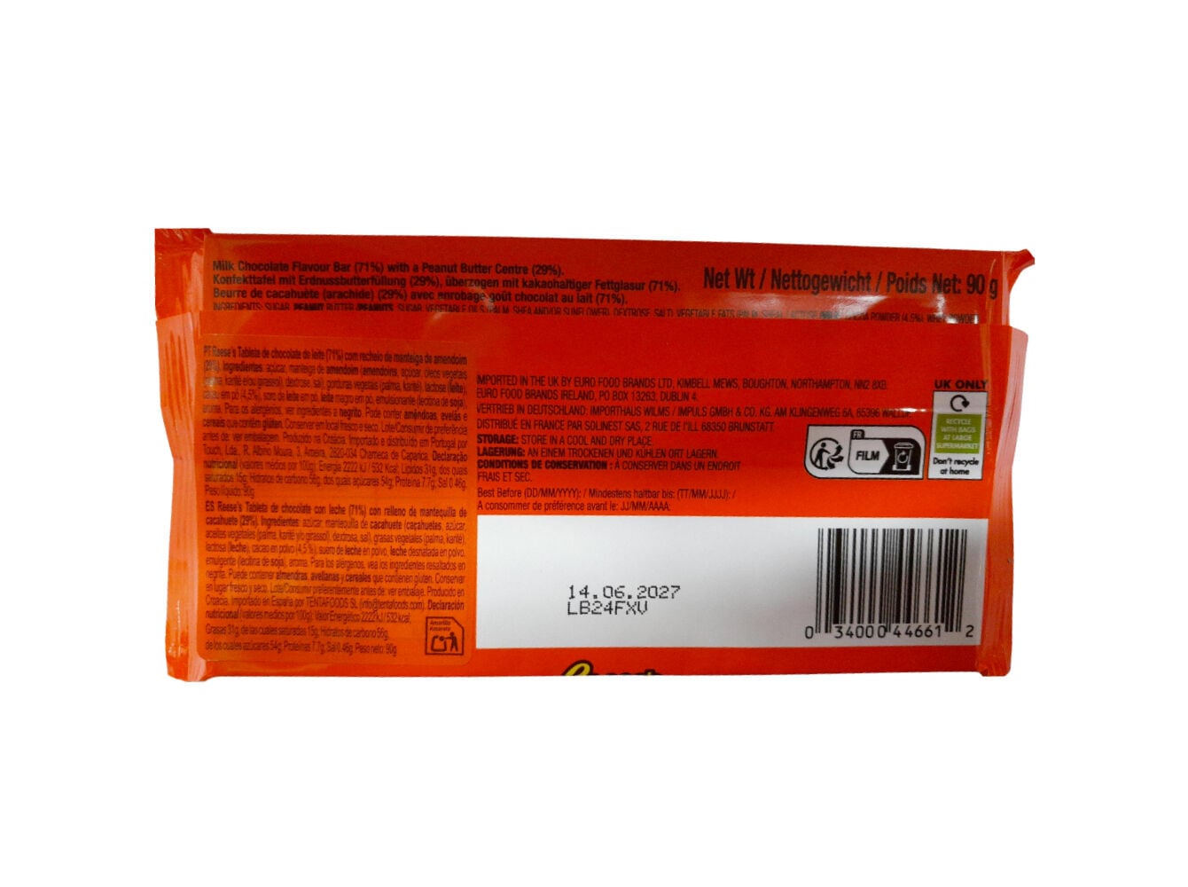 TABLETE CHOCOLATE REESE'S DE LEITE RECHEIO MANTEIGA DE AMENDOIM 90G image number 1