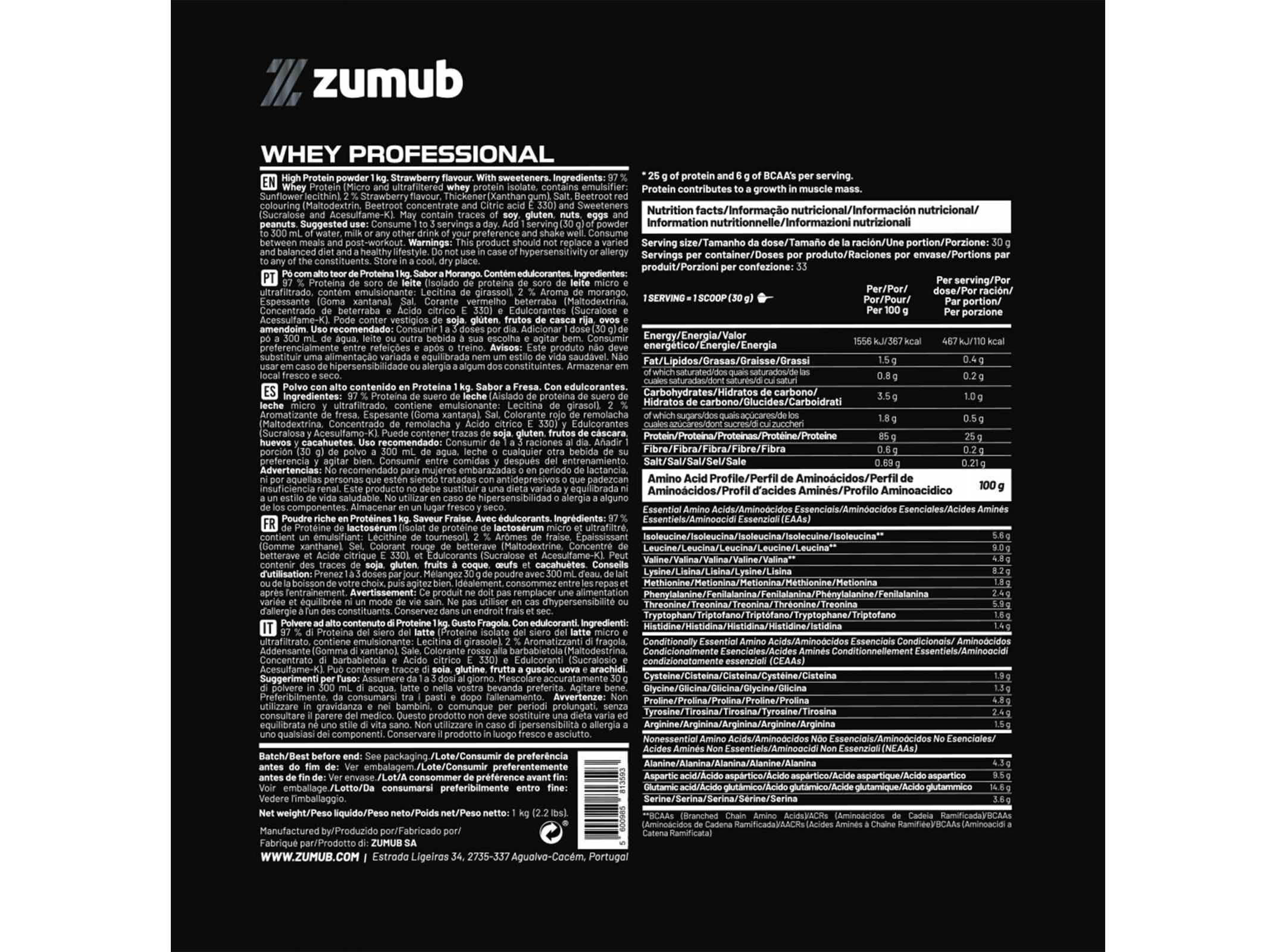 PROTEINA WHEY ZUMUB MORANGO 1KG image number 1