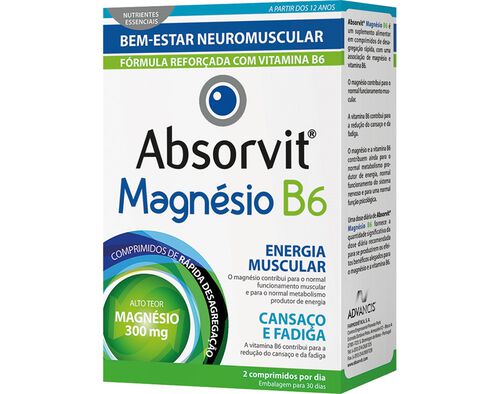 SUPLEMENTO ABSORVIT MAGNÉSIO + B6 60 COMPRIMIDOS image number 0