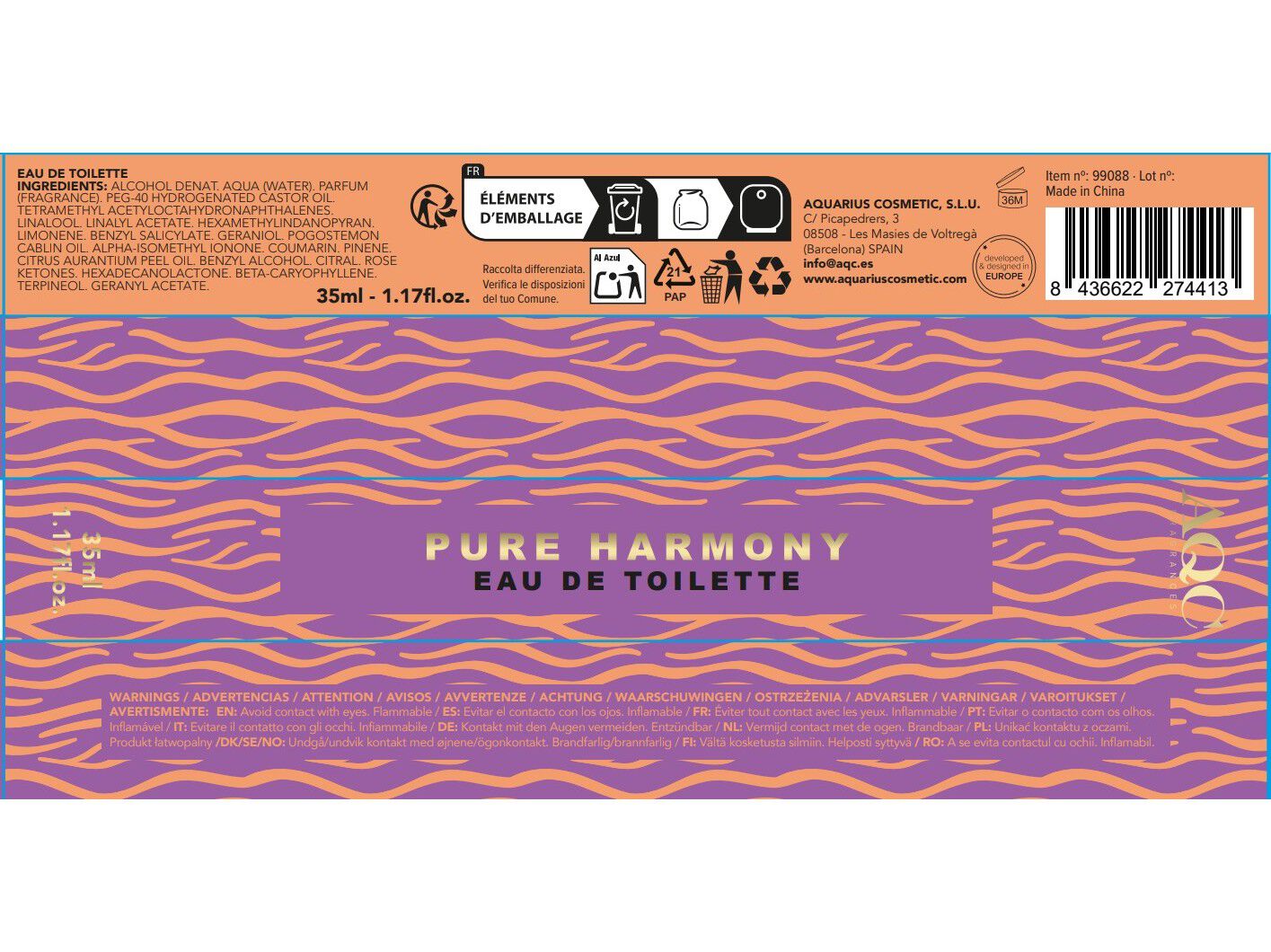 &Aacute;GUA DE COL&Oacute;NIA AQC FRAGANCES PURE HARMONY 35ML image number 1