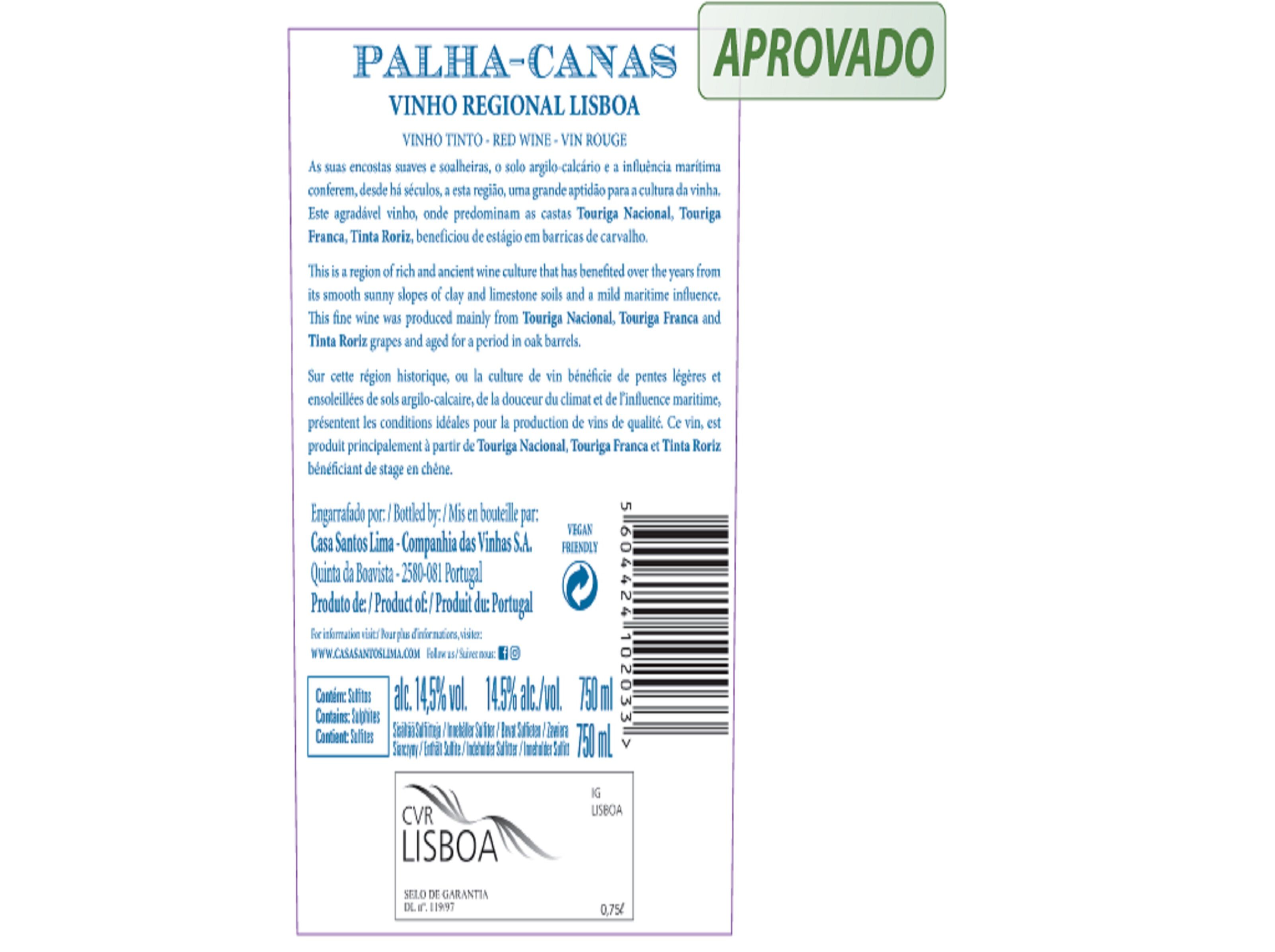 VINHO TINTO PALHA CANAS LISBOA 0.75L image number 1