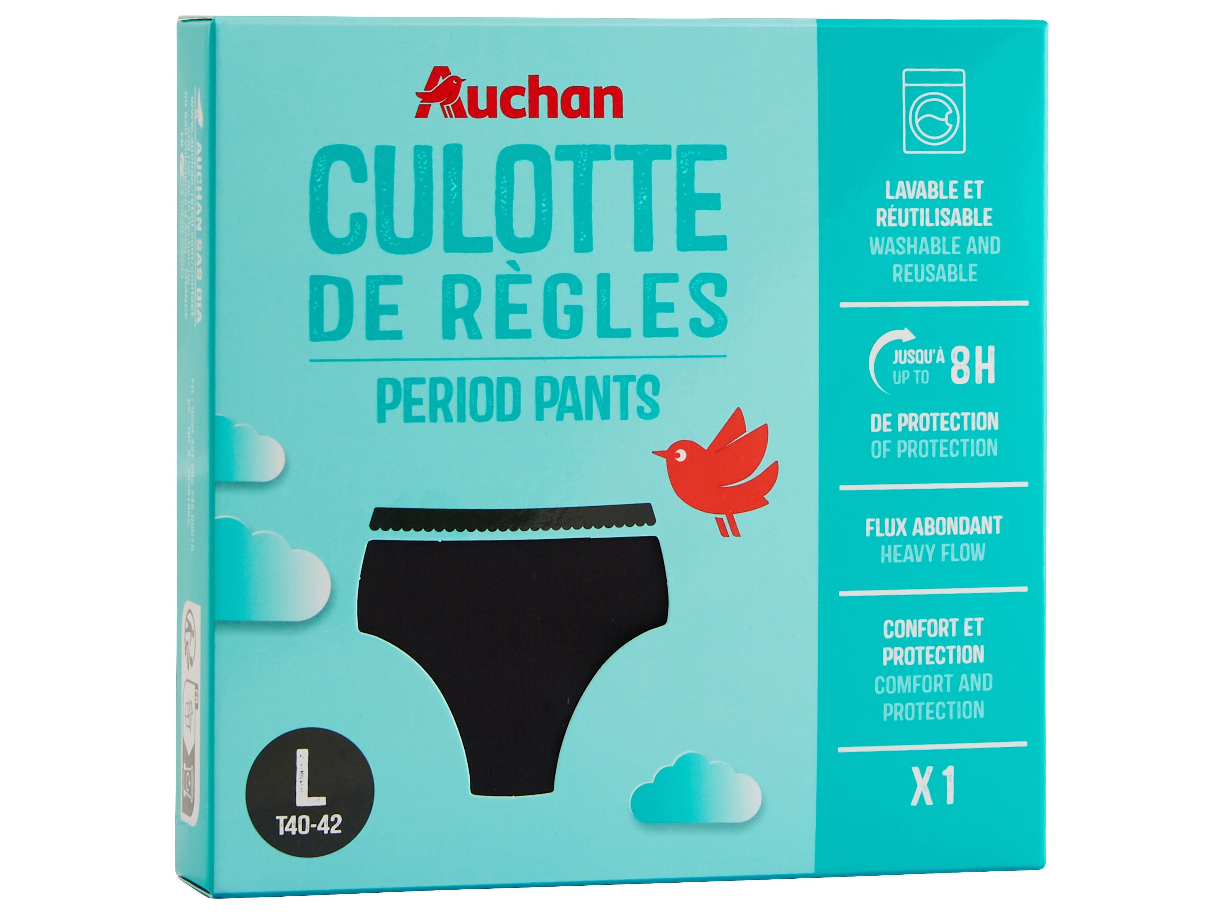 CUECA MENSTRUAL AUCHAN PRETO FLUXO ABUNDANTE L 1 UN image number 1