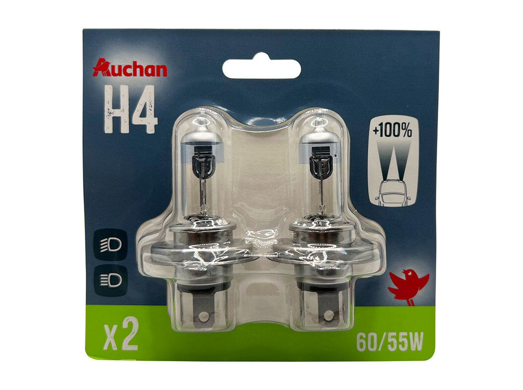 CONJUNTO 2 LAMPADAS AUTO AUCHAN H4 55W TRANSP image number 0